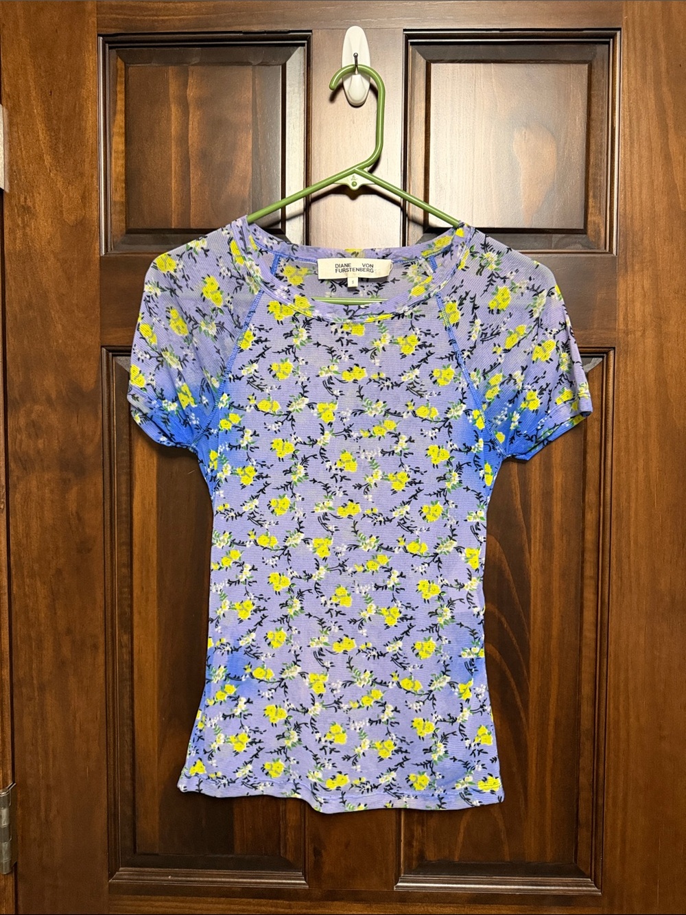 Diane von Furstenberg Lavender Floral Short-Sleeve Tee with Yellow Accents